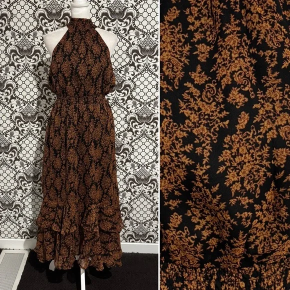 MINK PINK ✨ high neck halter sleeveless Floral Maxi Dress | Sz L - Picture 1 of 5